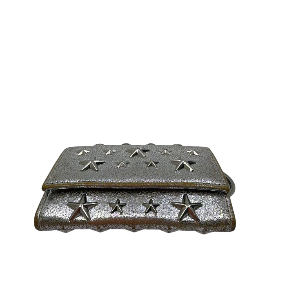 Jimmy Choo Star Stud Silver Metallic Leather Key Case